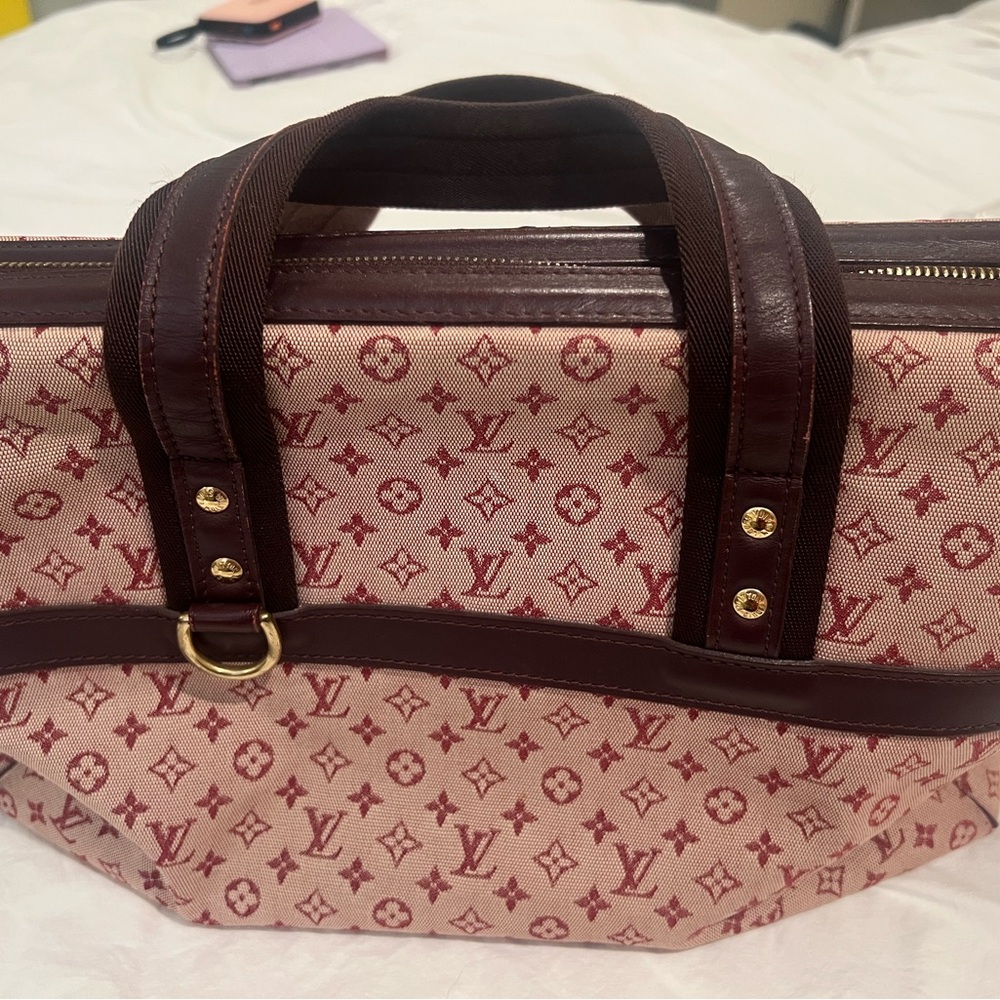 Louis Vuitton Pink Denim with Burgundy Travel Bag with Iconic Monogram